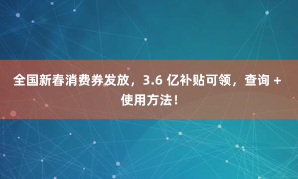 全国新春消费券发放，3.6 亿补贴可领，查询 + 使用方法！
